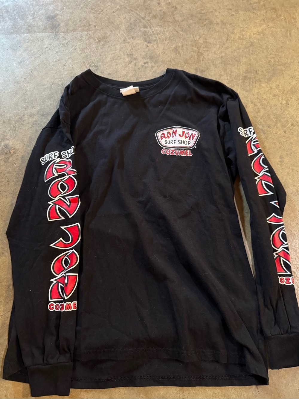 Ron Jon Black Long Sleeve Tee with Red and White Logo